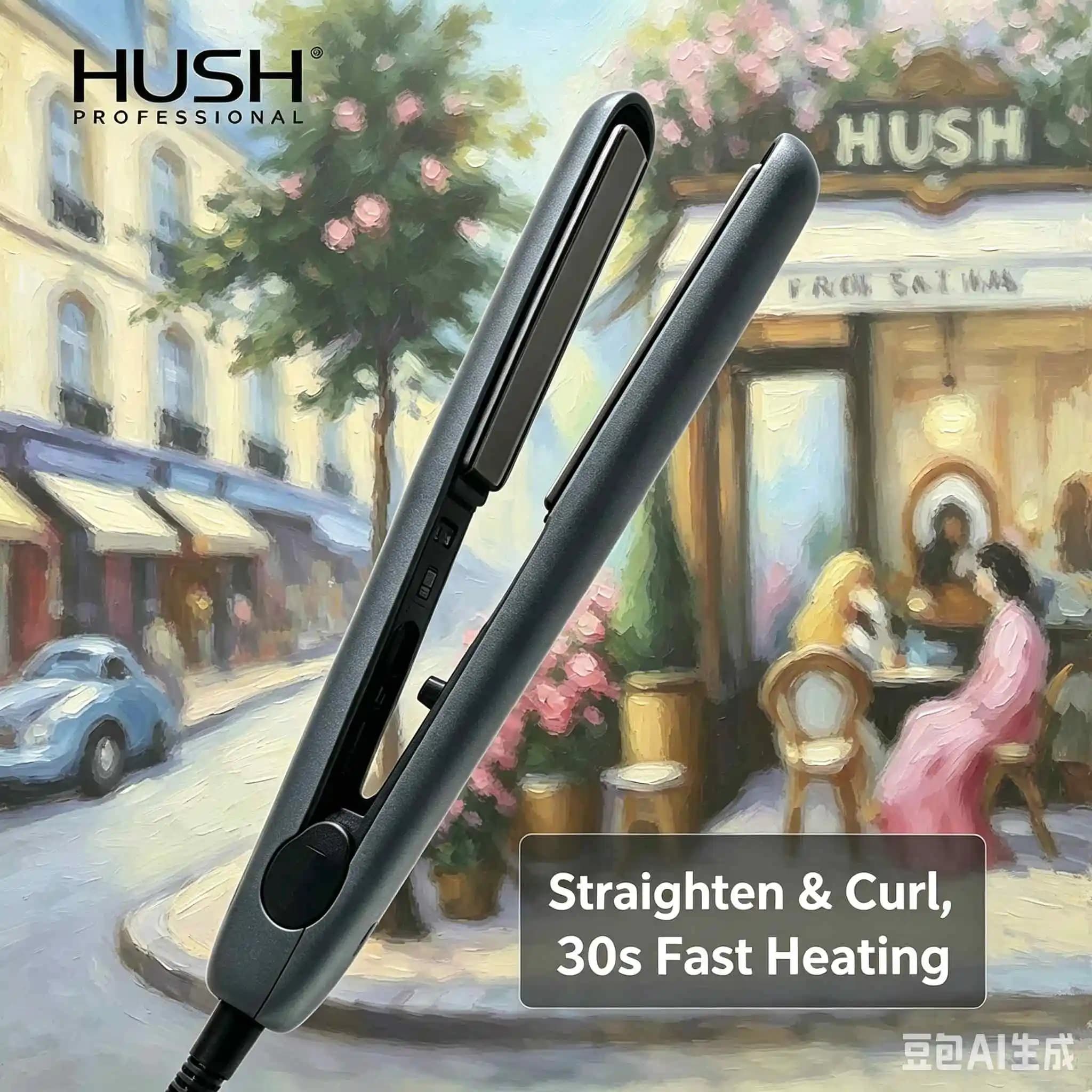 HUSH H2428 Piastra per Capelli 2 in 1, Lisciante e Arricciacapelli, in Grafene e Ceramica, Riscaldamento Rapido in 30s, Spegnimento Automatico, Rotazione a 360° ° Strumento per lo styling dei capelli con cavo girevole