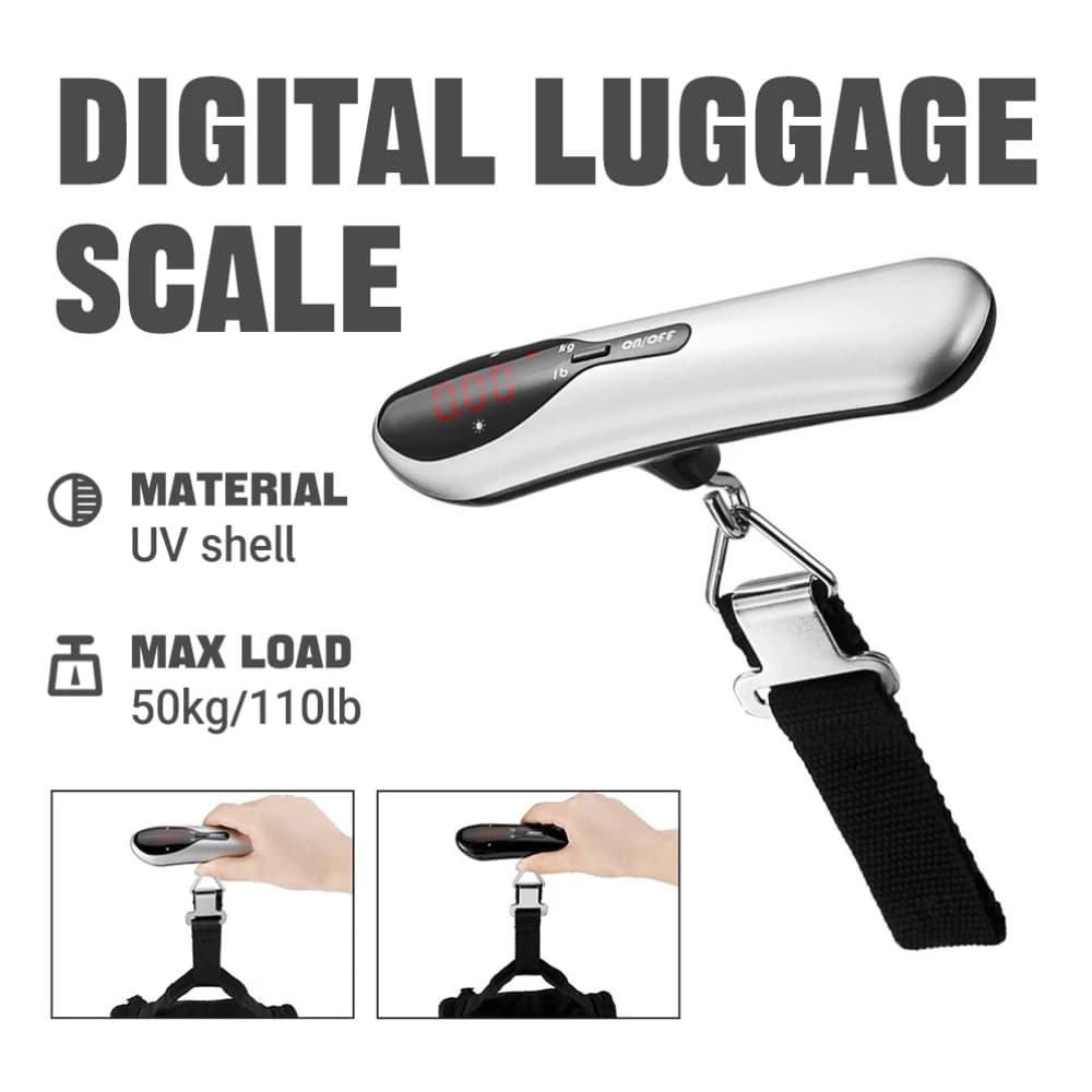 Bilancia Digitale Portatile per Bagagli 50kg/110lb con Display LCD, Bilancia a Sospensione Manuale per Valigie da Viaggio e Pesatura di Alimenti