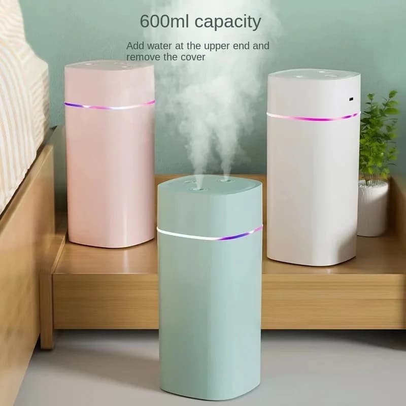 Double nozzle humidifier (USB) | 600ml/h Super Nebulization and Ultra Silent | Moisturizing device for home/car