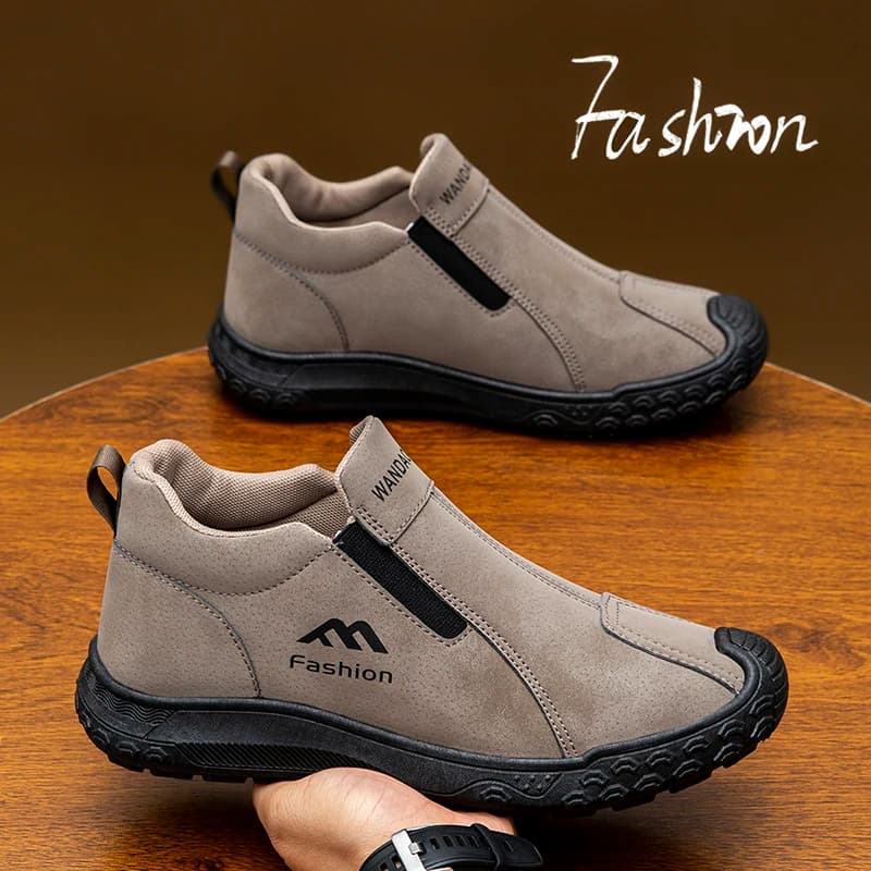 Men's Mid Top Slip On Hiking Shoes Suede Upper Non-Slip Rubber Sole Outdoor Trekking Boots Autumn Winter Casual Walking Sneakers