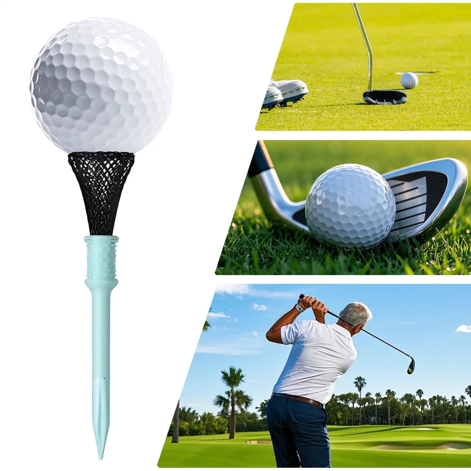 Tee da golf Base di design a rete da 3 pezzi Riduce l'attrito Pratica T-shirt da golf ad alta elasticità per uomini Donne Golfisti Pratica Bambini Casa Coperta