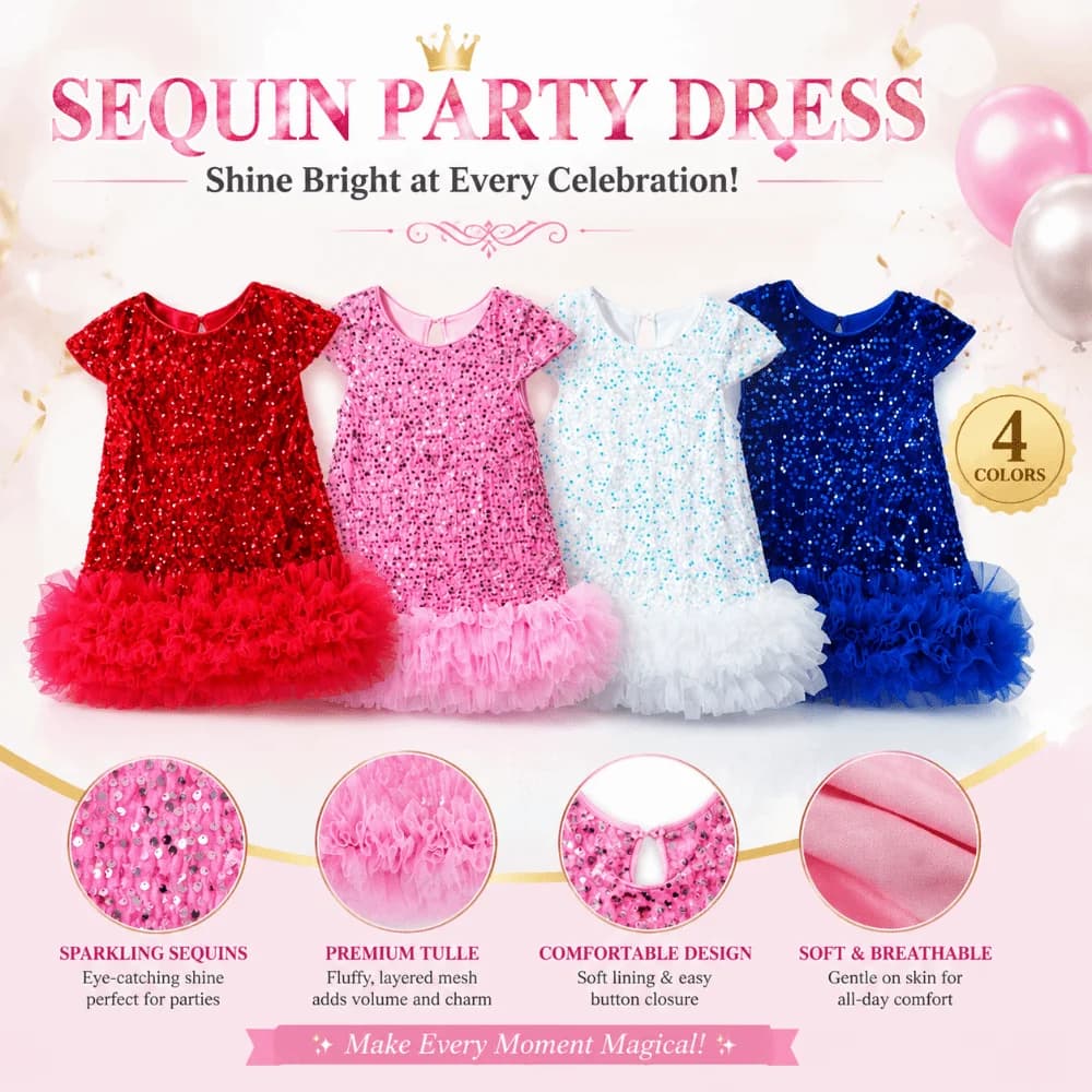 New Short Sleeved Girls Sequined Vest Skirt Fluffy Mesh Sequin Girls Dress Costume Elegant Princess Tutu Dress Halloween