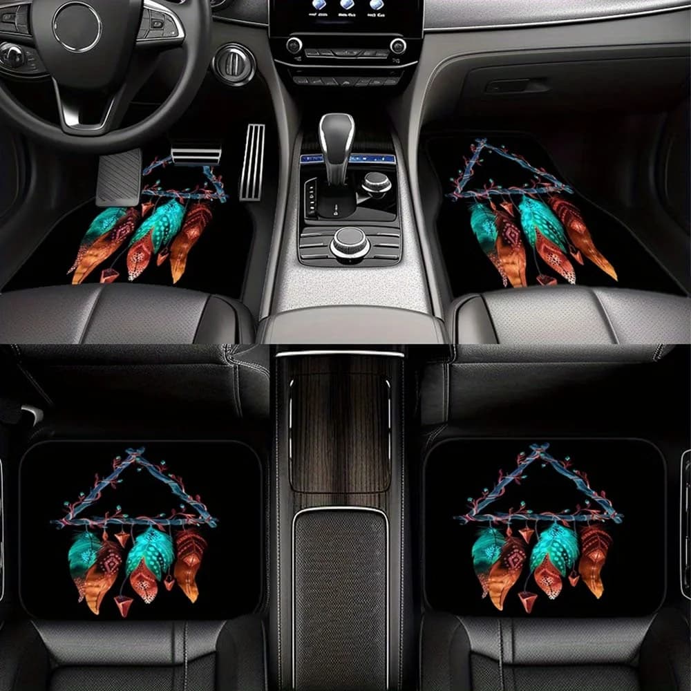 Polyester Fiber Universal Fit Car Floor Mats With Dream Catcher Design For Sedans, SUVs, Vans - 1pc/2pcs/4pcs Set