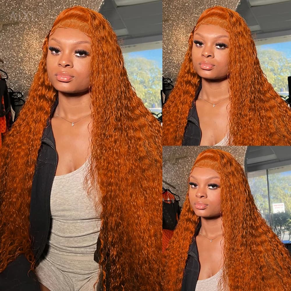 Orange Ginger Lace Front Wig Human Hair 13x6 Deep Wave Lace Front Wigs 38 Inch Water Wave Human Hair Wig Pre Plucked Curly Wigs