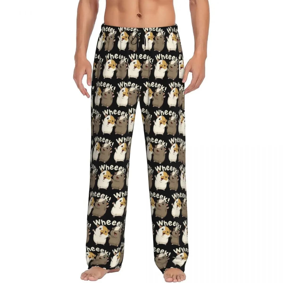 Custom Happy Guinea Pig Pajama Pants Men Sleepwear Sleep Lounge Bottoms with Pockets