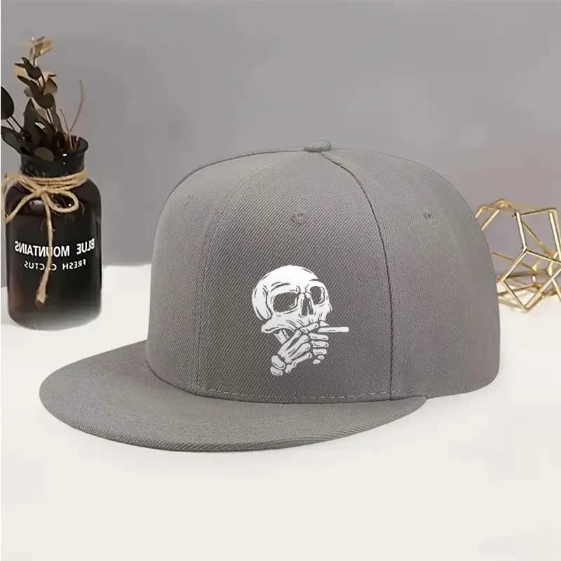 Unisex Hip-Hop Style Flat-Top Cap, Lightweight Hip-Hop Baseball Hat Featuring a Skull Print, Adjustable Outdoor Sports