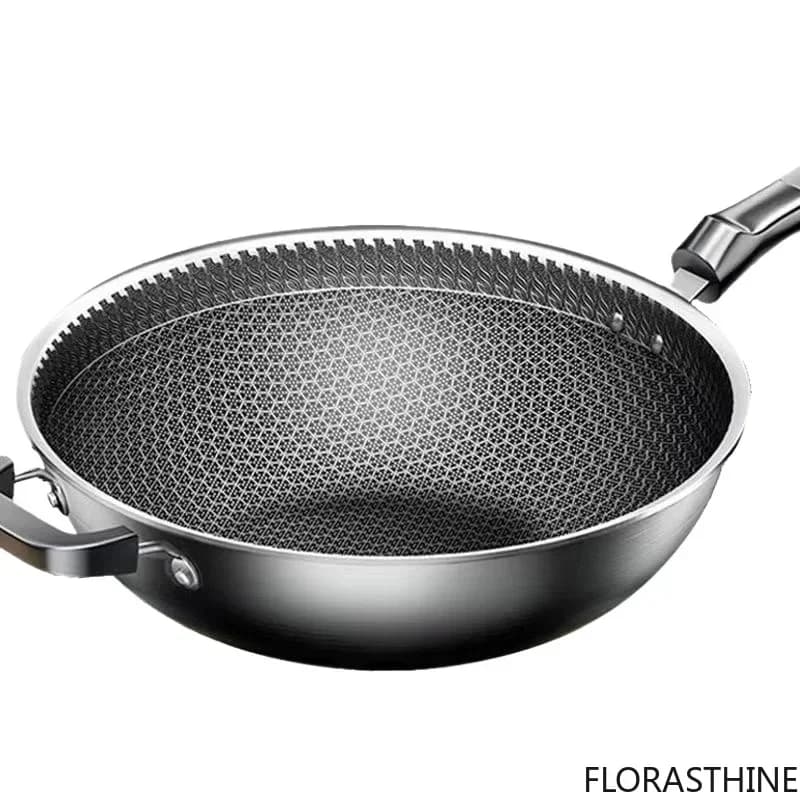 32cm Frying Pan, Stainless Steel Skillet Nonstick Fry Pans Chefs Wok Pans Pan for Gas Electric Induction Ceramic Stoves
