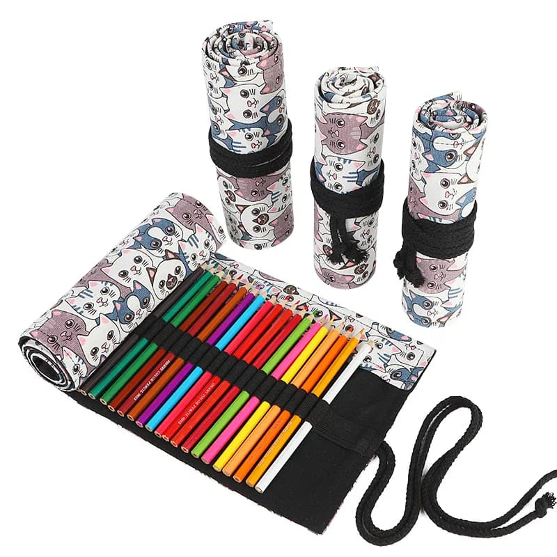 Astuccio per matite scolastiche da 72 slot Astuccio per matite in rotolo Forniture per ragazze Ragazzi Astuccio per penne Astuccio per organizer per cancelleria Scatola colorata in tela Kawaii