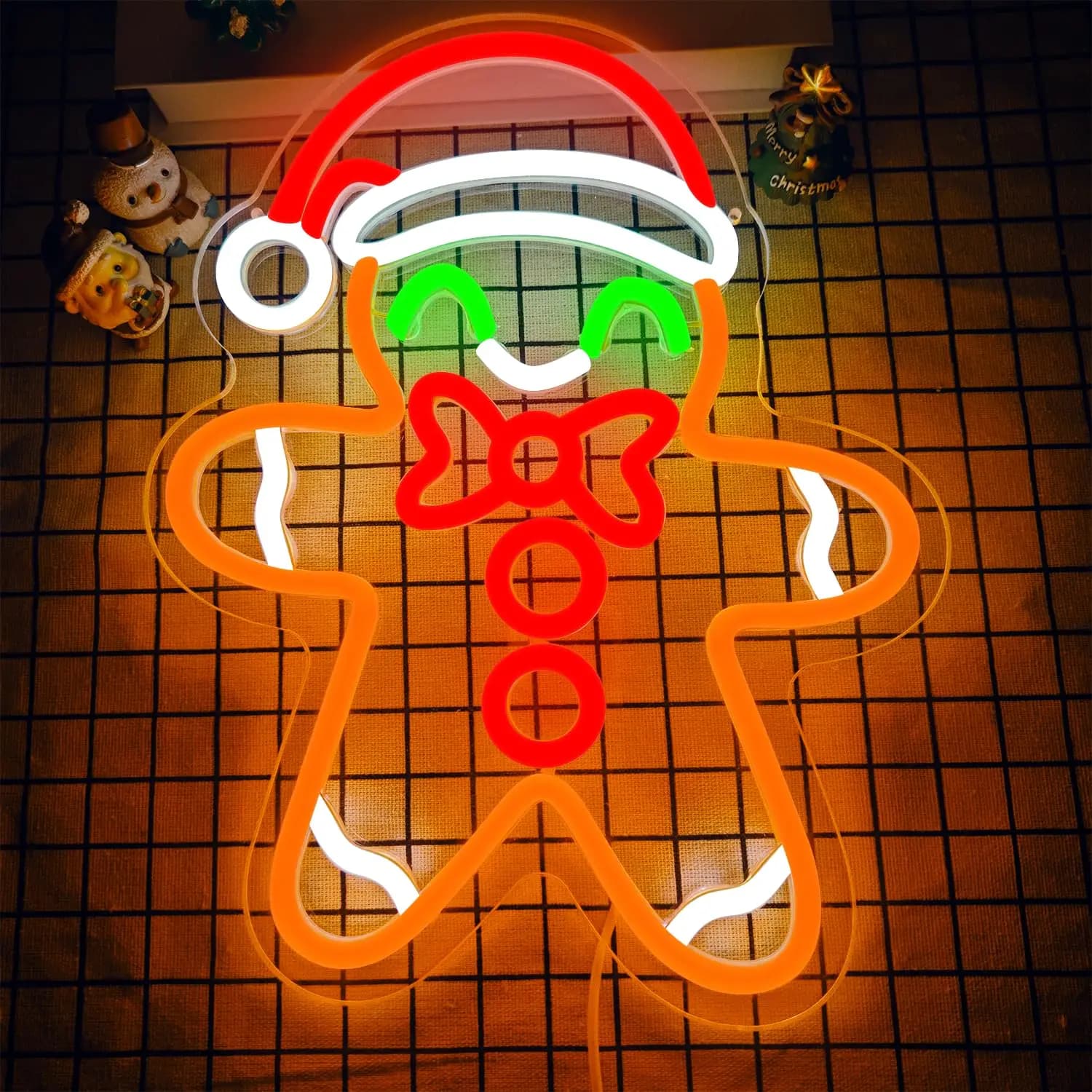 Insegna al neon Gingerbread Man per la decorazione della parete colorata con interruttore dimmerabile Luce natalizia per la decorazione della casa del soggiorno della camera da letto