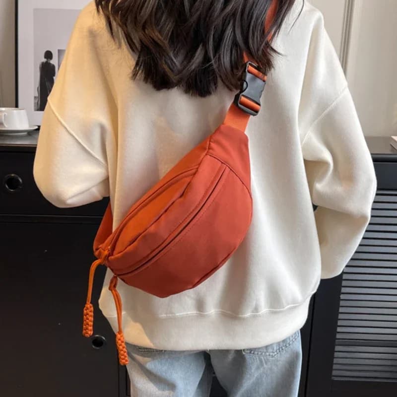 Women's New Canvas For Leisure Zipper Portable Korean Style Chest Bag Canvas Sports Waist Shoulder Bag