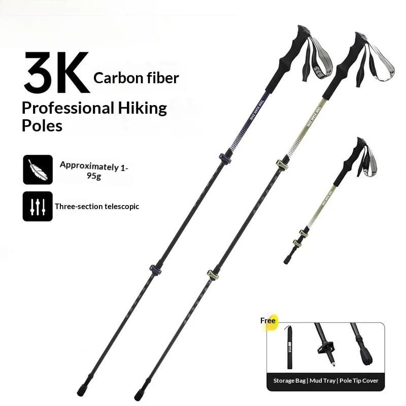 Outdoor Ultralight Foldable Carbon Fiber Trekking Pole Adjustable Collapsible Stick Trekking Poles Trekking