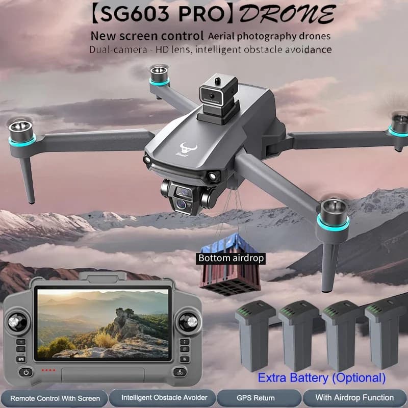 SG603 PRO Drone con telecamera HD a grande schermo telecomando per evitare ostacoli pieghevole senza spazzole GPS RC Quadcopter giocattolo