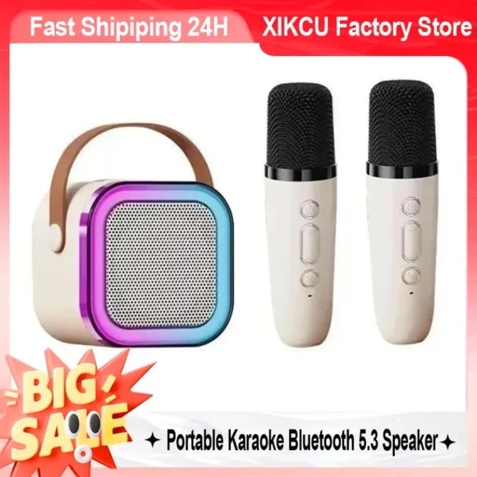 XIKCU Altoparlante portatile Bluetooth 5.3 Macchina per karaoke Sistema PA con 2 microfoni wireless Casa Famiglia Canto Regali per bambini