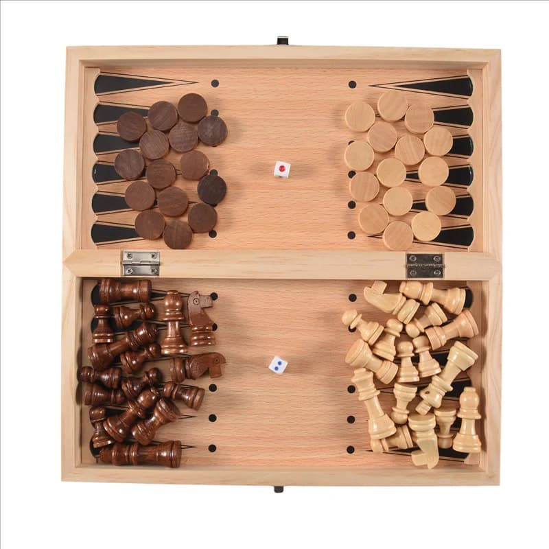 Set di scacchi internazionali in legno 3 in 1 Giochi da viaggio Scacchi Backgammon Drafts Intrattenimento