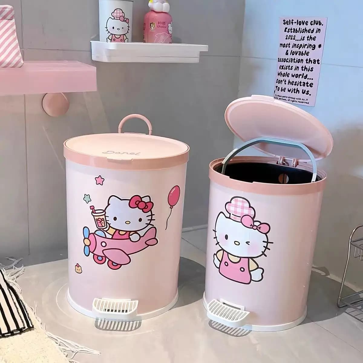 Sanrio HelloKitty MyMelody Silent StepOn Trash Can With Lid Household Bathroom Waste Storage Bin Kitchen Girls Room Waste Bucket