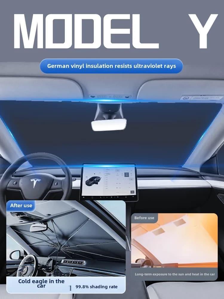 Per Tesla Modello Y Parabrezza Auto Parasole Pieghevole Finestra Anteriore Parasole Copertura di Protezione Dal Calore Visiera 2021-2025 Accessori Auto