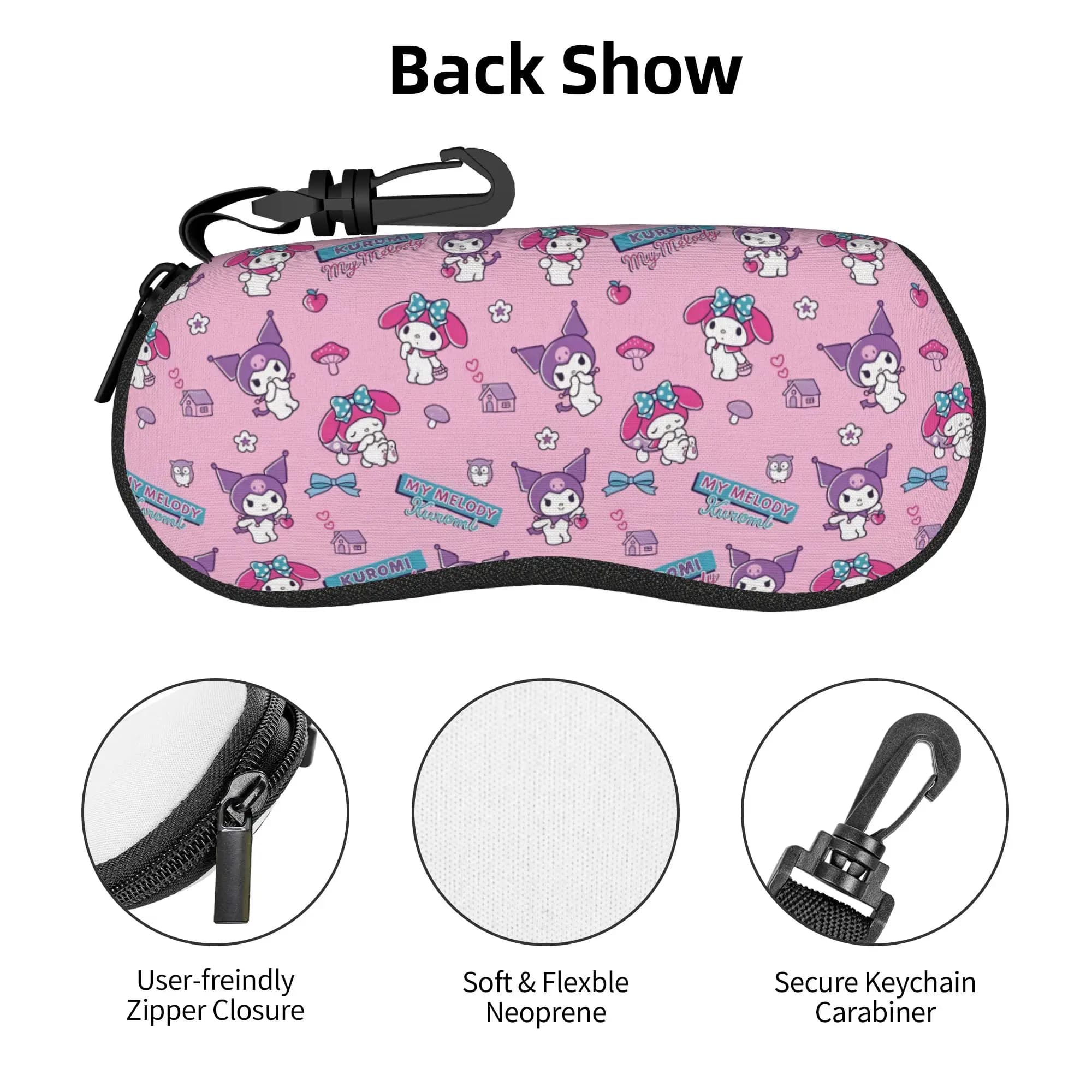 Custodia Protettiva per Occhiali Kuromi My Melody con Motivo a Cuore Senza Cuciture, Custodia per Occhiali da Sole Uomo Donna, Custodia a Forma di Gufo, Fiocco e Cuore