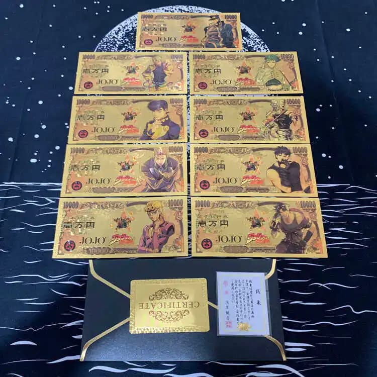 Banconote Commemorative in Lamina d'Oro di JoJo's Bizarre Adventure, Collezionabili Anime di Jotaro Kujo, Regalo Souvenir per Amici e Fan, Disponibili