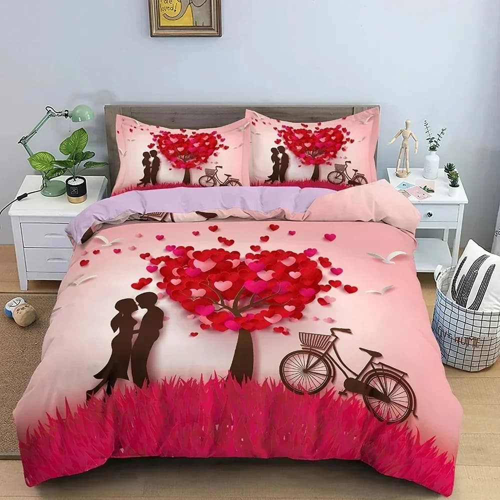 Set di Biancheria da Letto a Forma di Cuore, Copripiumino Morbido in Stile Romantico, Set Completo per Letto Matrimoniale, Queen o King, Ideale per San Valentino