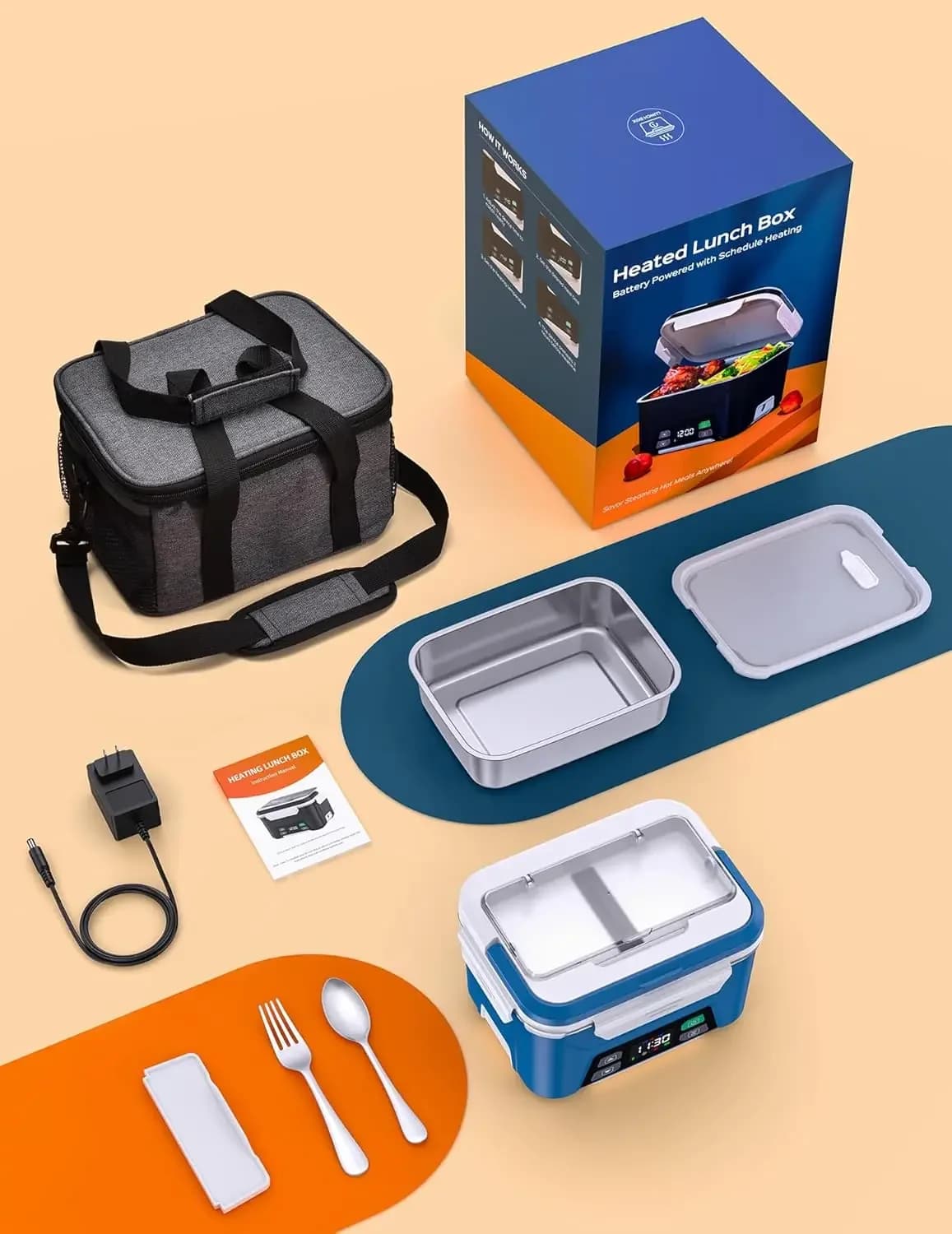 Scaldavivande Elettrico Senza Fili per Adulti, Contenitore Termico a Batteria con Riscaldamento Automatico, Scaldavivande Portatile da 5,5 Tazze