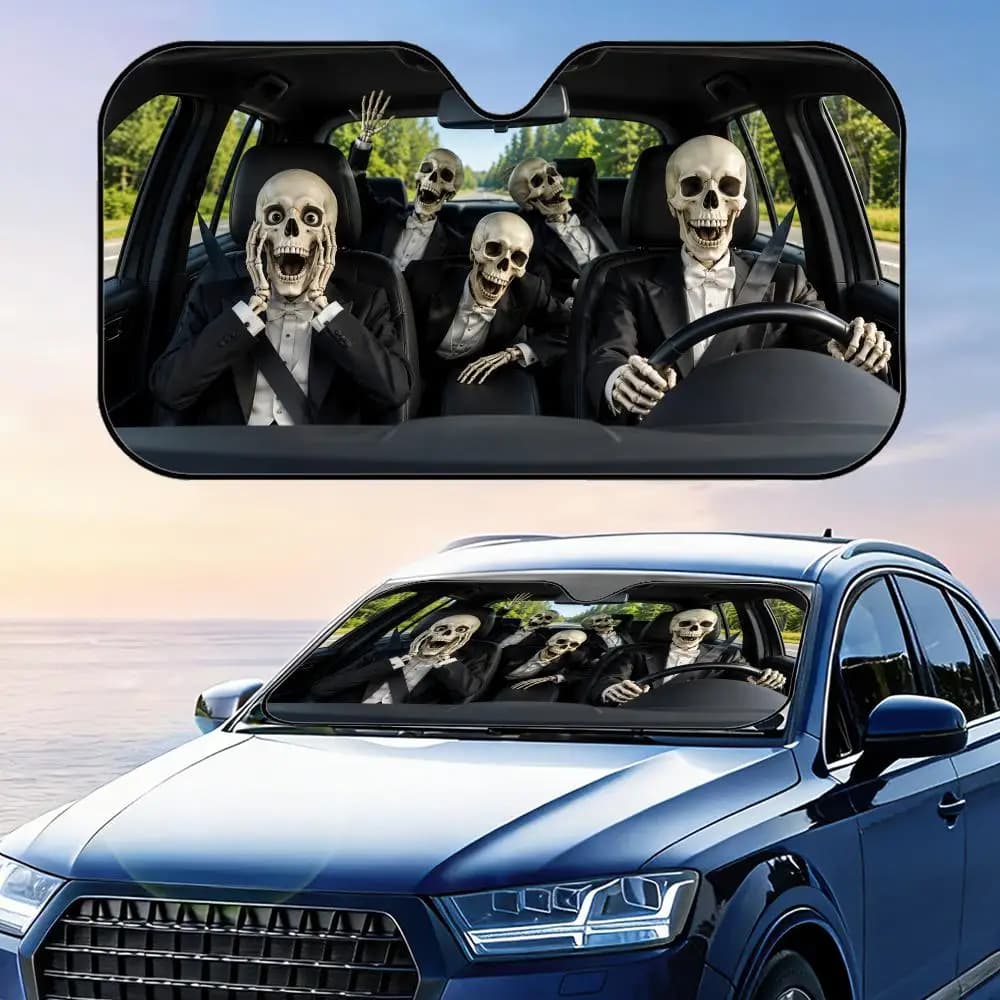 Divertente Parasole per Auto a Forma di Scheletro in Cappotto, Protezione UV, Riflettente, Pieghevole, Isolante Termico