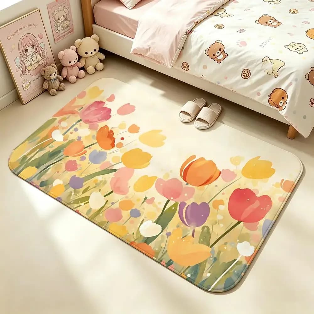 Tulip Floor Mat Soft Non-Slip Bath Mat, Bedside Carpet, Absorbent Doormat for Home