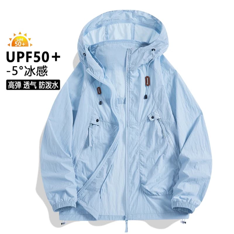 UPF50+ Men Sun Protection Jacket Ice‑Cool Hooded Coat Waterproof Breathable Quick‑dry Outdoor Hiking Fishing Anti‑UV Sunscreen C