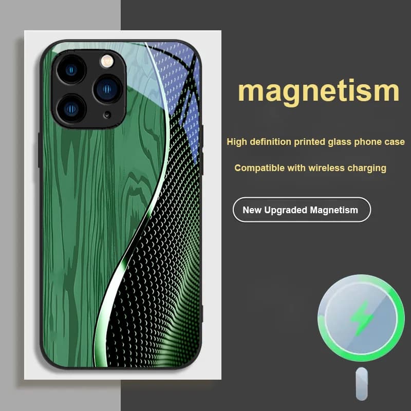 Custodia magnetica in vetro per iPhone 14 Pro 15 12 XS MAX 8 11 X XR 13 Mini Plus 16 e set business nero con venature del legno curve