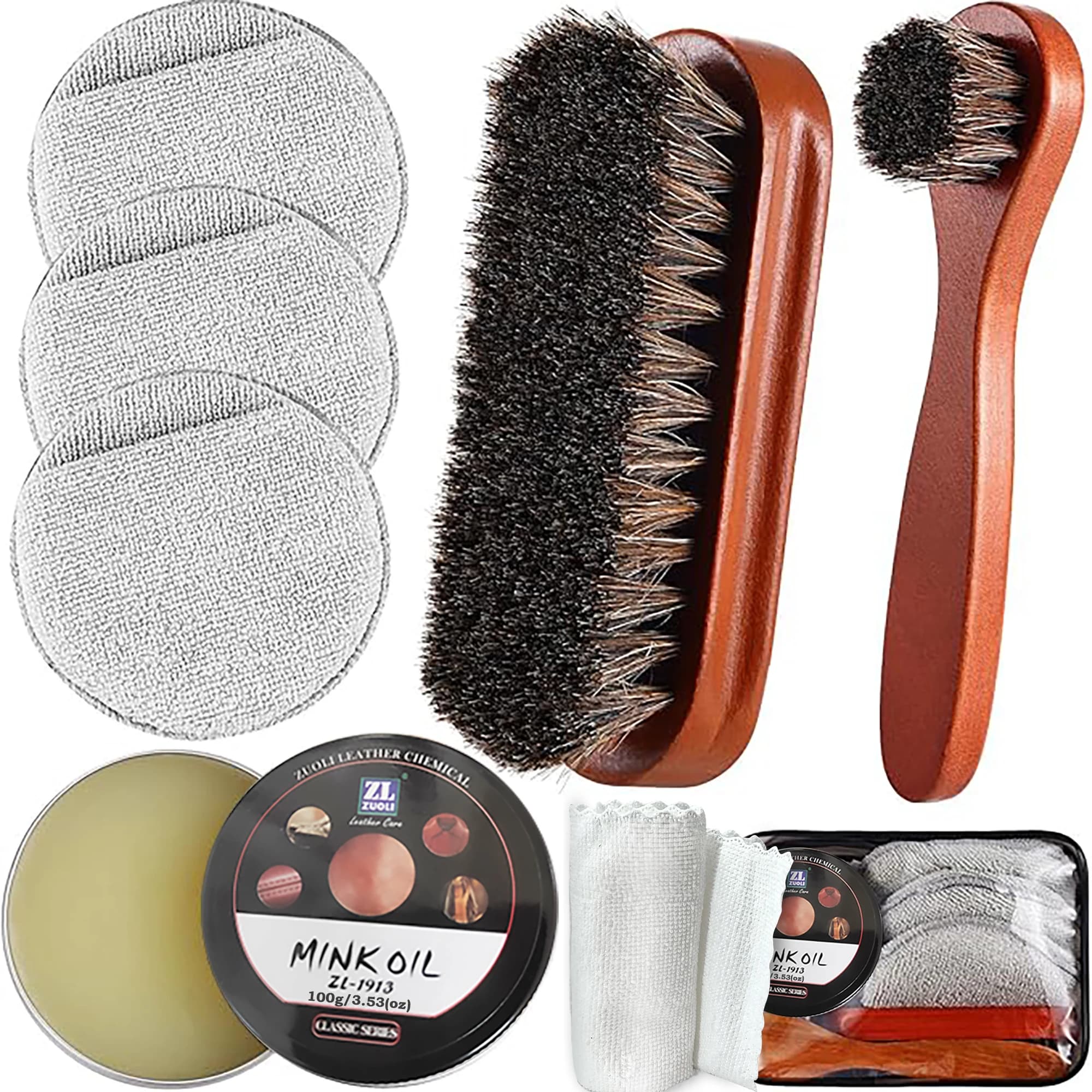 8 Olio di visone per scarpe in pelle Stivali Balsamo e detergente per pelle da 3,5 once con borsa da viaggio Ammorbidire per stivali e scarpe