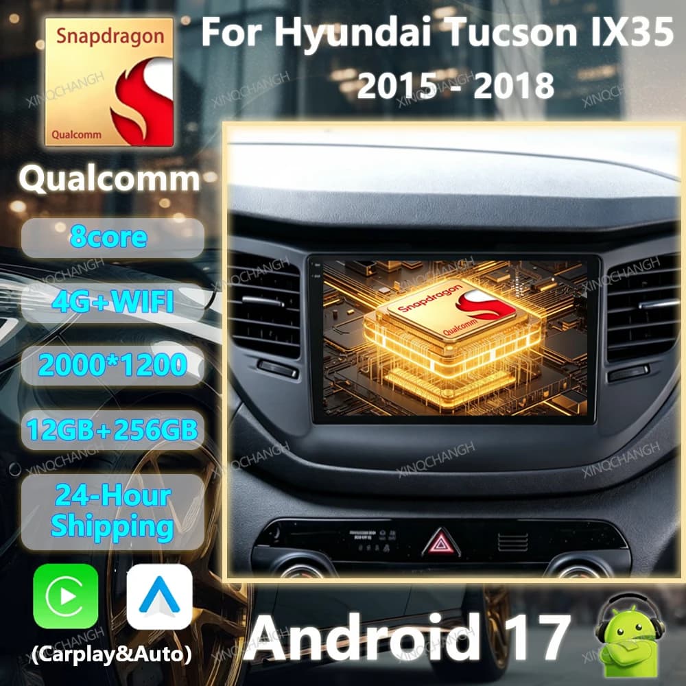 Android 17 Car Radio For Hyundai Tucson IX35 3 2015 - 2018 QLED GPS BT Head Unit 4G LTE 5G WIFI Multimedia Stereo Video Player