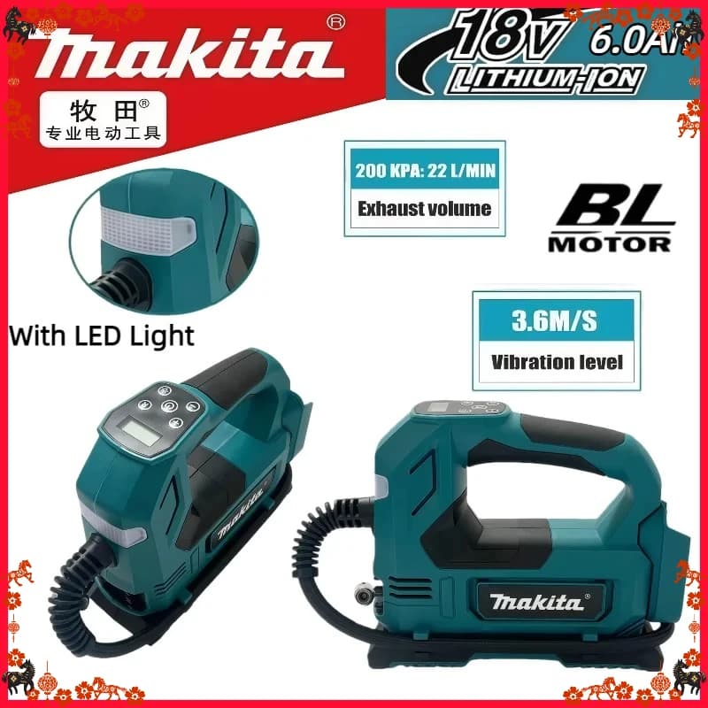 Pompa ad aria senza fili Makita 18V brushless: Gonfiatore portatile con display digitale per auto e moto