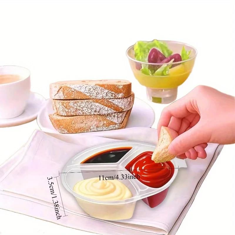 Contenitori Alimentari Rotondi Monouso a 3 Scomparti con Coperchi - Sigillatura Anti-Perdita per Preparazione Pasti, Picnic, Feste, Ristoranti e Catering