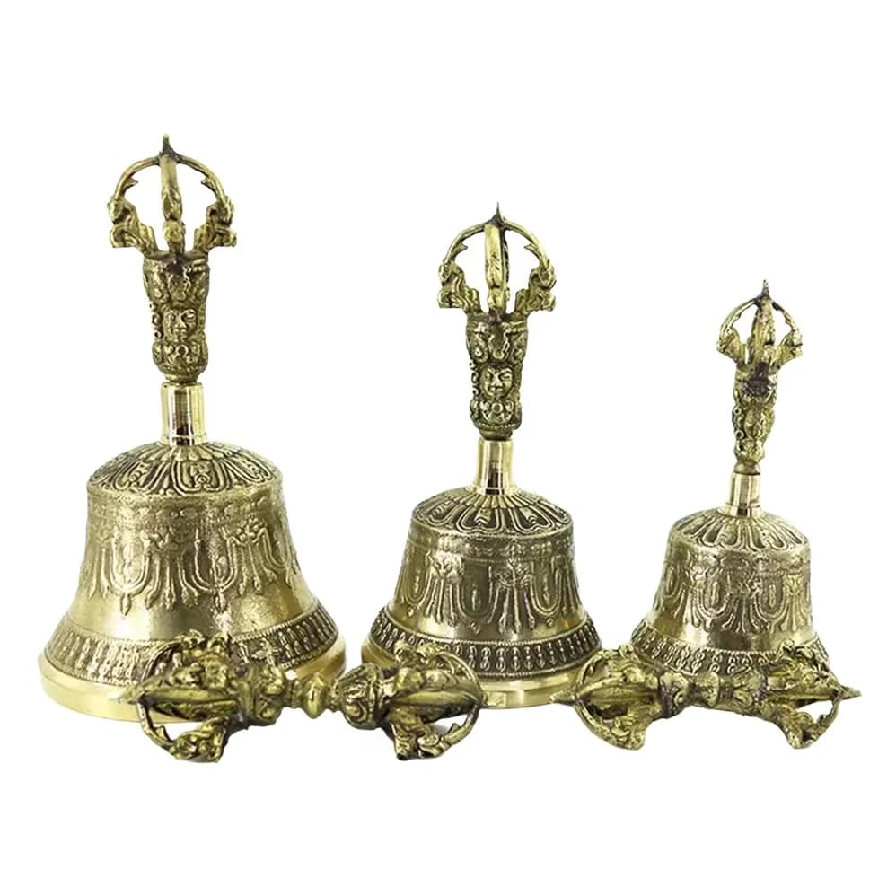 Nepalese Handmade Brass Bell Copper Handheld Gong Five-Pronged Bronze Bell Buddhist Ceremony Handbell for Meditation And Yoga