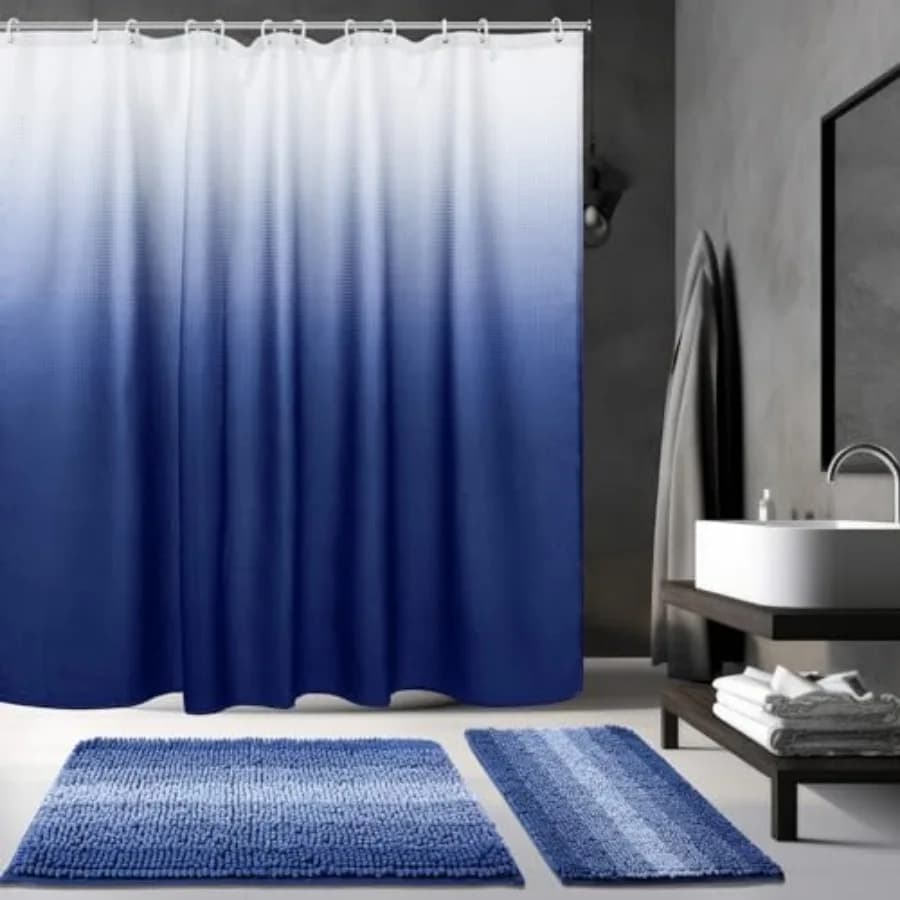 Set di 3 Pezzi: Tenda Doccia e Tappetini con 12 Ganci, Set di Tende Doccia Impermeabili per Arredo Bagno Hotel