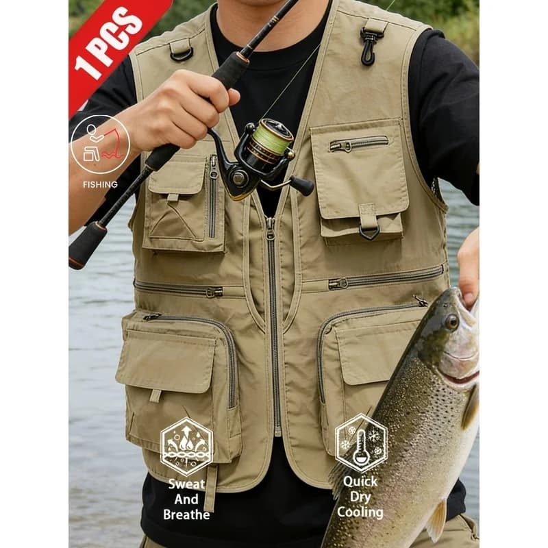Men's Outdoor Fishing Workwear Vest Summer Vest, Luxury Brand Heated Man Work Breathable Mesh Essentials Profession