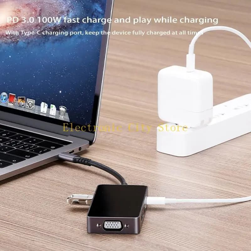 Hub docking docking tipo C intelligente Porta USB a HDMI+VGA+3xUSB3.0 HU8D