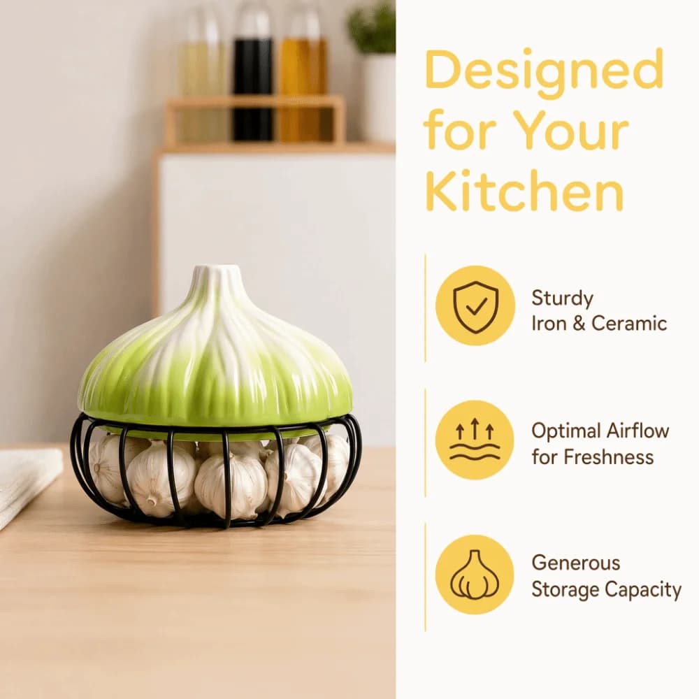 Practical Iron Garlic Shape Storage Basket Space Saving Ceramic Vegetables Organizer Egg Storage Kitchen Shelf Kitchen