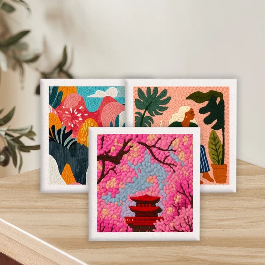 RUOPOTY Cherry Blossom Forest Punch Needle Wall Art Diy Kits Landscape Embroidery Punch Needle Kits Threader, Yarns, Rug Punch D