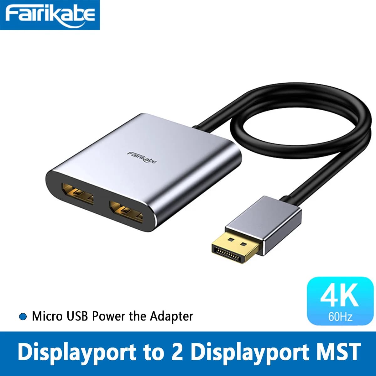 Hub da DisplayPort a Dual DisplayPort 4K60Hz Adattatore doppio monitor MST DP Extender 1 in 2 Hub DisplayPort Multi Stream Splitter Lettore Blu-ray 2 Display esterni Alimentazione USB Micros Displayport 3 in 1 Splitter