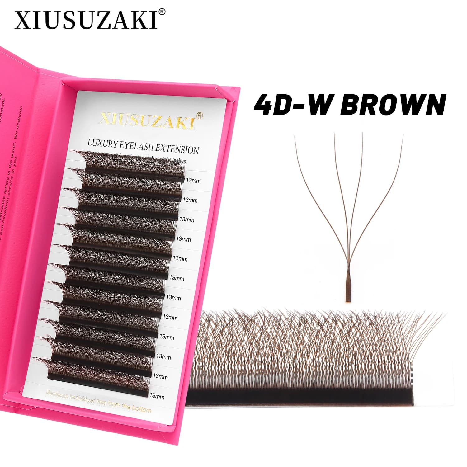 XIUSUZAKI Brown 4D W Eyelashes Extensions Faux Mink W-shaped Lashes Premade Fans Individual False Lashes Eyelashes Wholesale