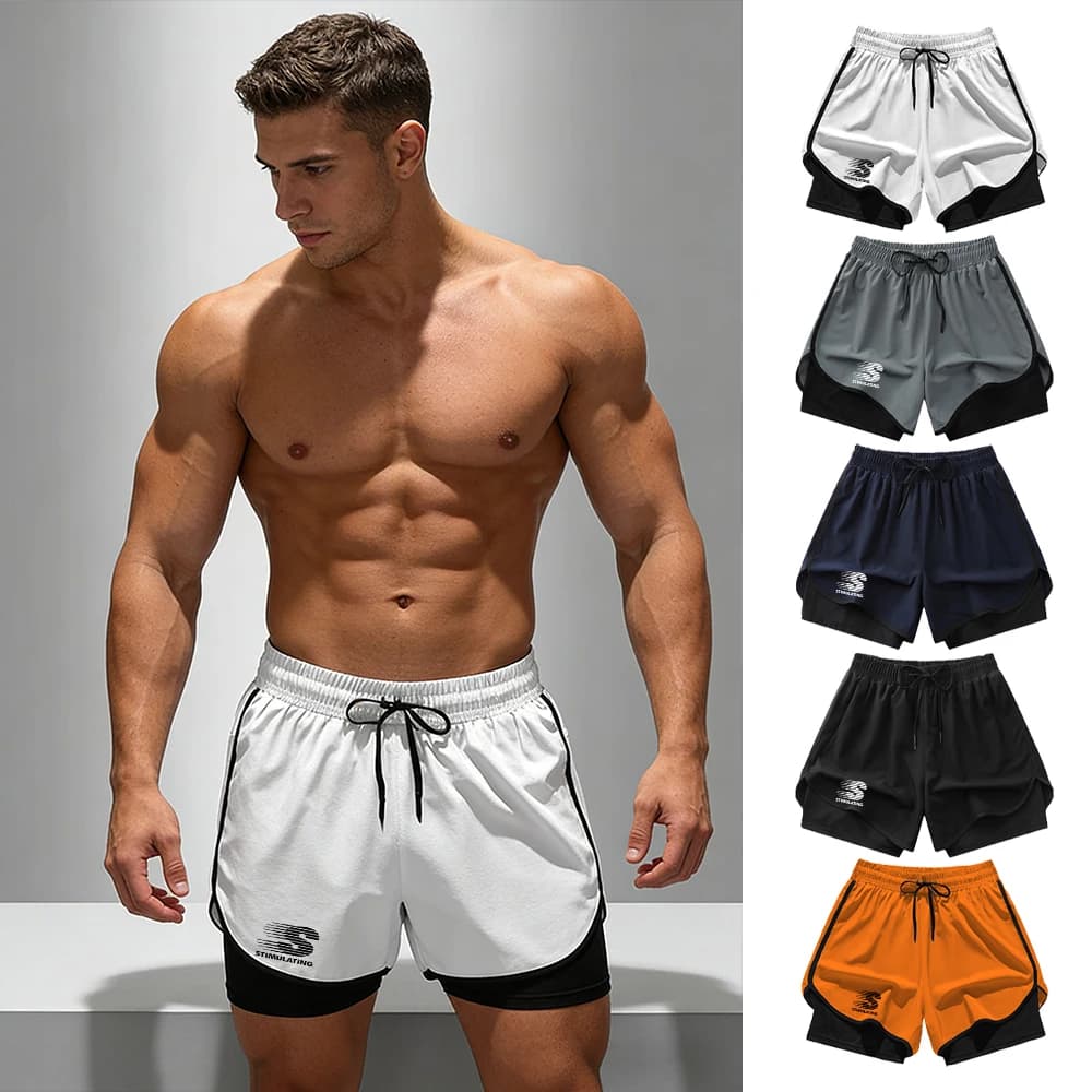Pantaloncini da Spiaggia Stampati da Uomo, Shorts Sportivi Estivi a Doppio Strato con Cordoncino, Costume da Bagno Casual per Nuoto e Surf