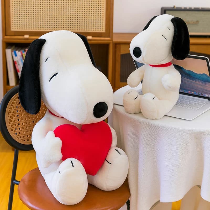 Peluche a Forma di Cuore di Snoopy 45-100cm, Grande Cuscino Peluche a Forma di Cane, Regalo di Natale per Bambini