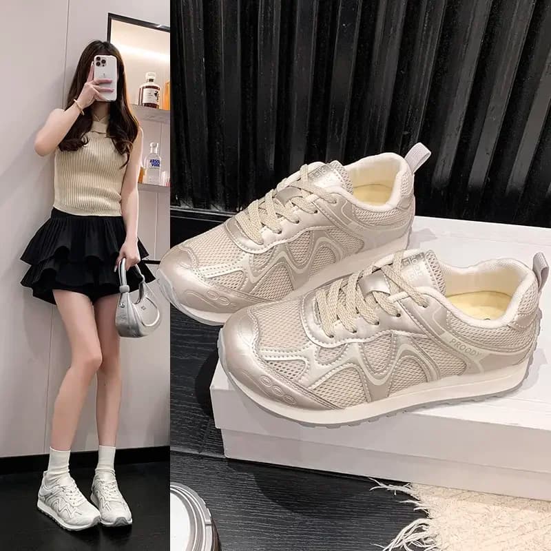 Breathable Mesh Panel Athletic Shoes, Lace Up Shock Absorbing Flat Sole Comfort Footwear For Outdoor Sports Daily Wear