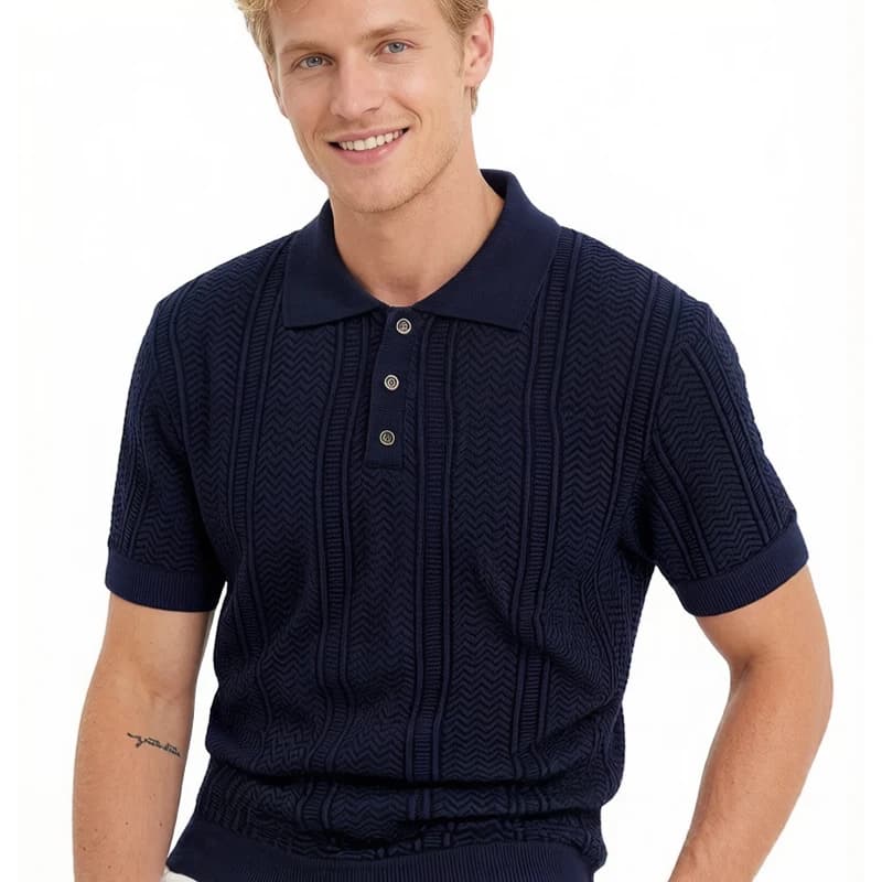 Polo da Uomo in Maglia a Maniche Corte con Colletto, T-shirt Elasticizzata, Maglietta Testurizzata, Polo Casual Sportiva con Bottoni per Golf