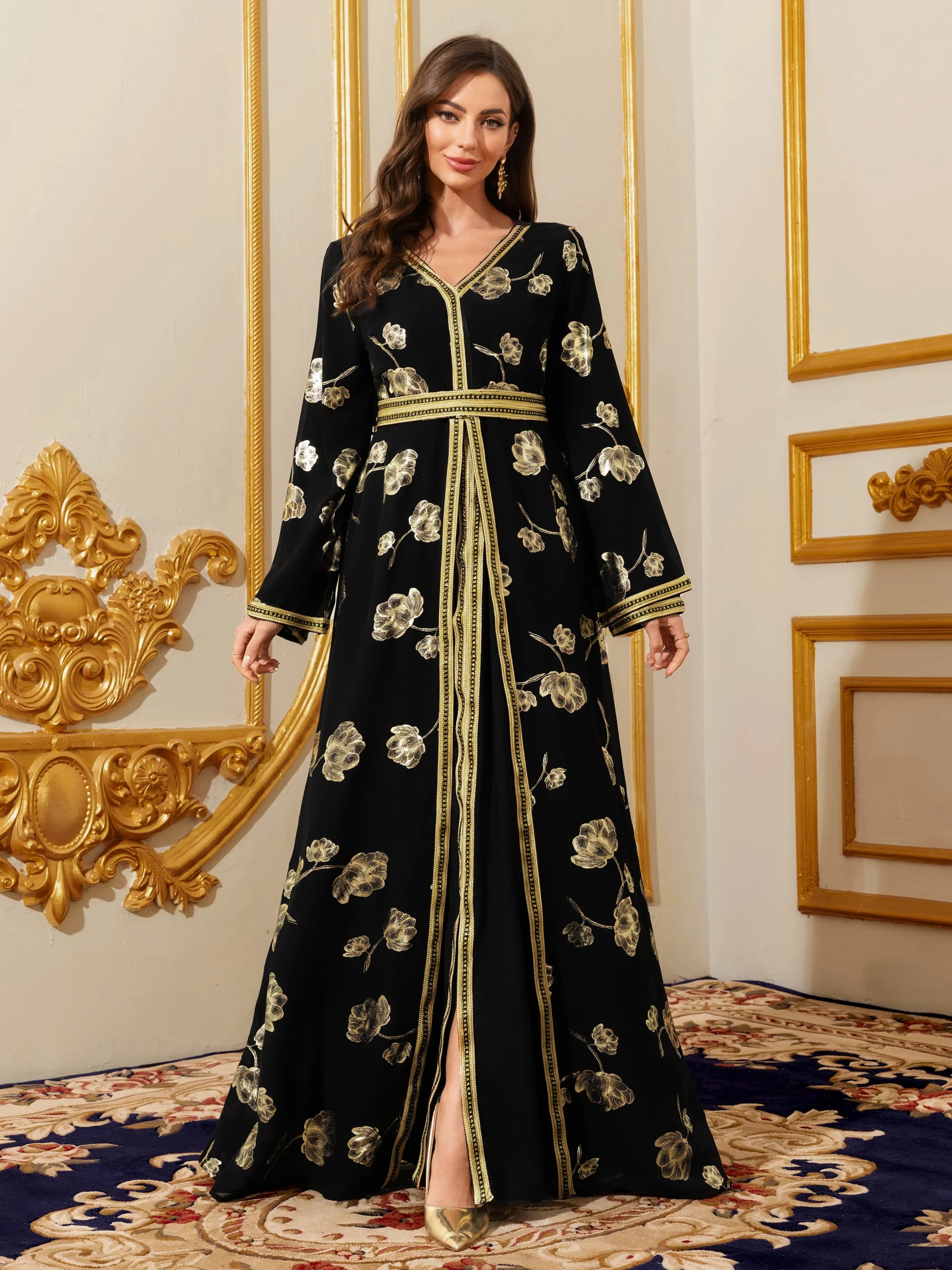Abaya for Muslim woman floral Moroccan maxi caftano Islamic Arabic dress Dubai Ramadan prayer dress