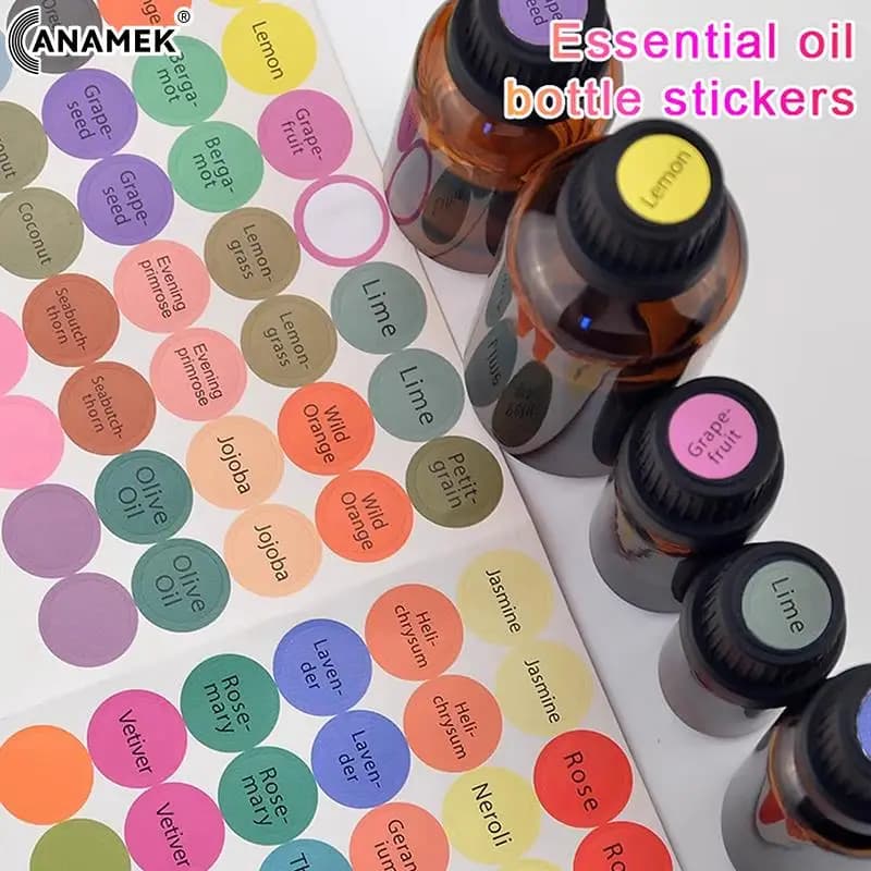 1Set 192 pezzi di bottiglie di olio essenziale prestampate etichette con coperchio a cerchio rotondo adesivi colorati per tutti gli oli viventi DoTERRA Young