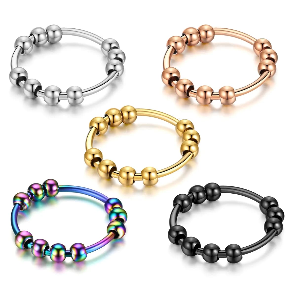 Anello di ansia rotante in acciaio inossidabile con perline rotonde per le donne preoccupazione antistress Fidget Spinner Joint Ring Jewelry Anillos Mujer