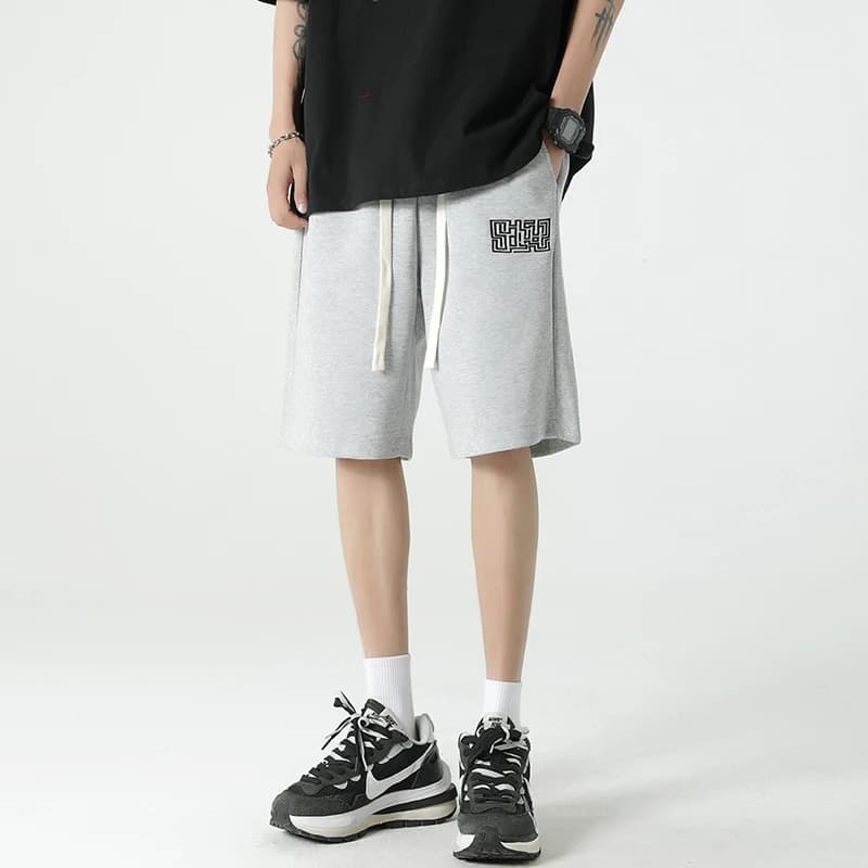 Light Grey Sport Shorts Men's Summer Thin Loose Five-Quarter Straight Casual Pants American Basketball Trendy Youth Active Style