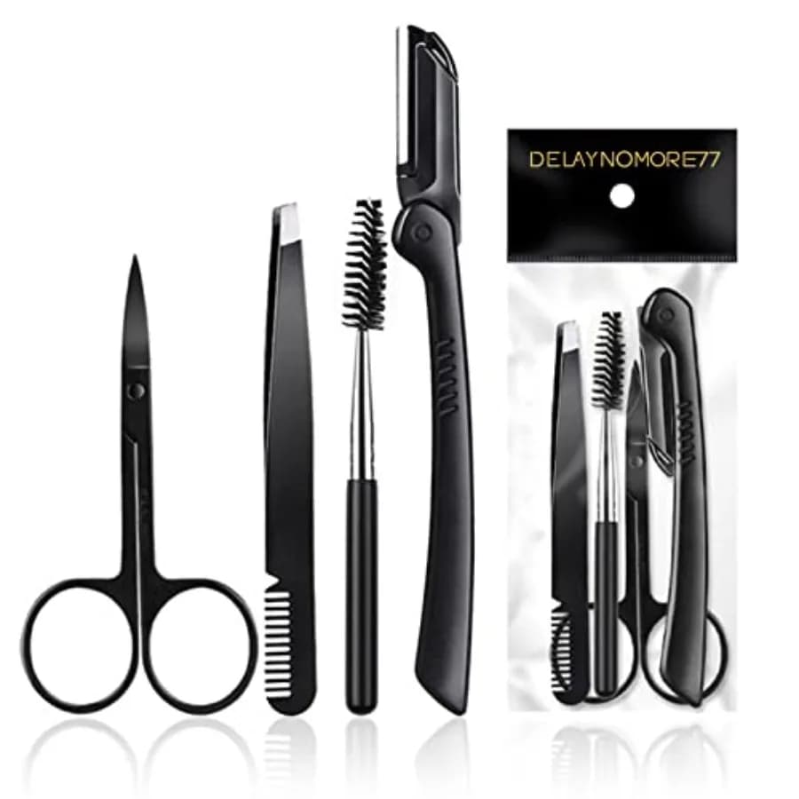 Eyebrow Razor Kit, Professional Eyebrow Groomg for Women and Men, Including Eyebrow Razor Trimmer, Tweezer, Scissor, Eyelashes
