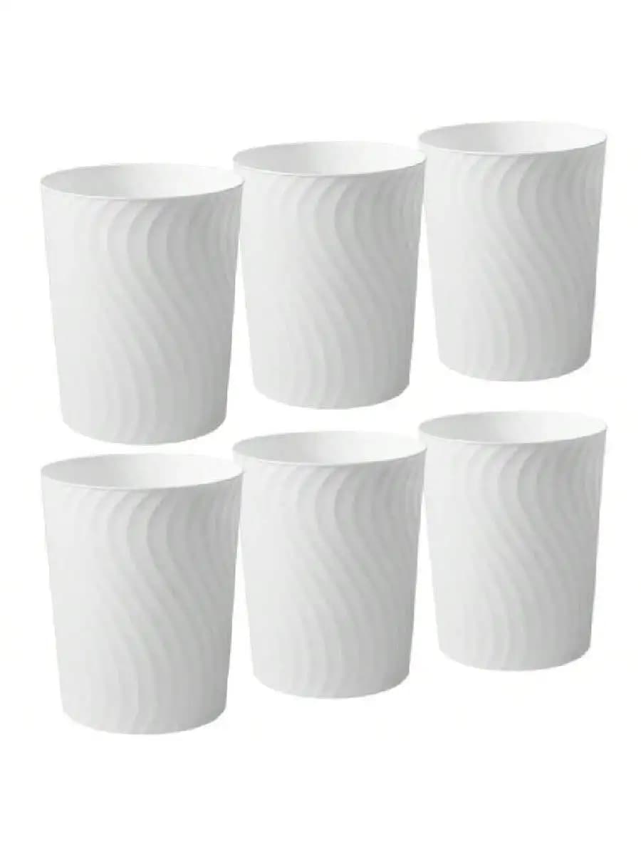 6 Pack White Plastic Small Trash Can 1.8 Gallon Slim Round Waste Basket For Bathroom Kitchen Office